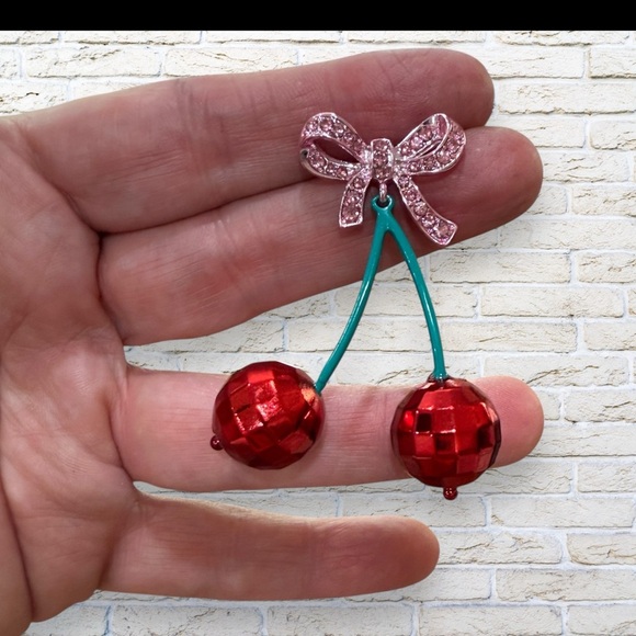 NEW Betsey Johnson Cherry Bow Earrings - Picture 2 of 5